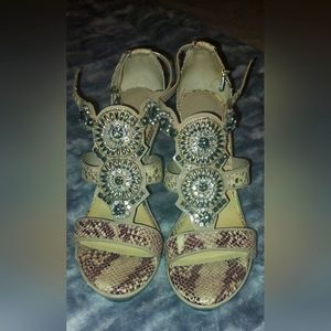 Gianni Bini Leather Snake Skin Wedge Sandals